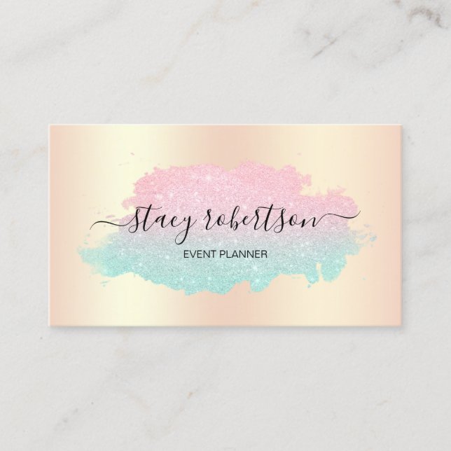 Elegant modern mint & rose gold glitter planner business card (Front)