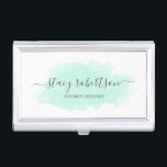 Elegant modern mint watercolor interior designer business card case<br><div class="desc">Modern design featuring a mint watercolor texture and elegant calligraphy font.</div>
