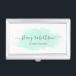 Elegant modern mint watercolor interior designer business card case<br><div class="desc">Modern design featuring a mint watercolor texture and elegant calligraphy font.</div>