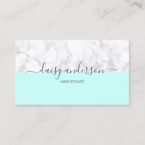 Elegant modern mint  white marble hair stylist business card