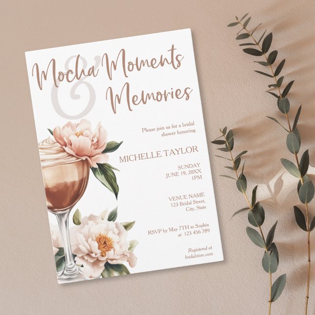 Elegant Modern Mocha Mousse Boho Earth Tones Invitation (mocha mousse color of the year with peonies bridal shower invitation)
