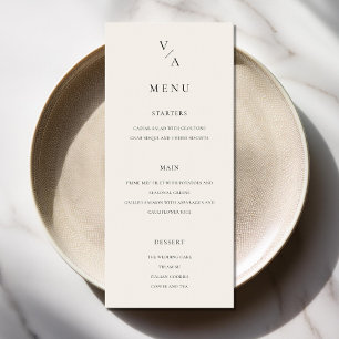 Elegant Modern Monogram Black and Ivory Wedding Menu