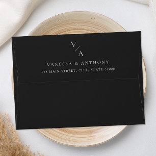 Elegant Modern Monogram Black and White Wedding Envelope