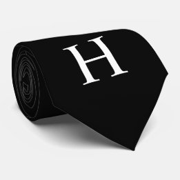 Elegant Modern Monogram Black Neck Tie
