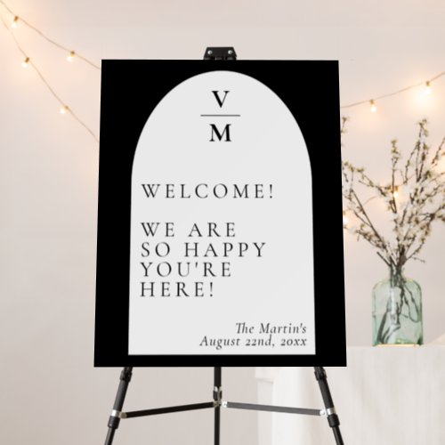 Elegant Modern Monogram Black Wedding Welcome Foam Board