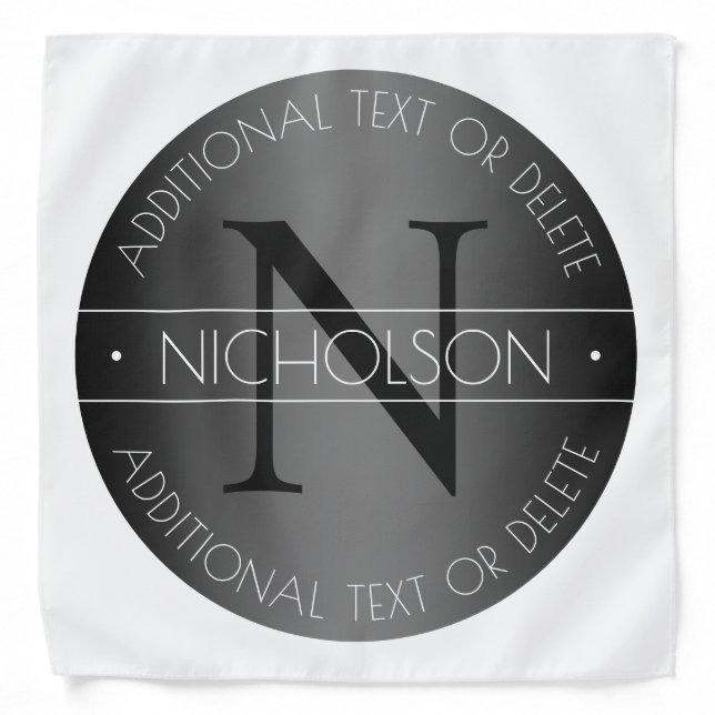 Elegant Modern Monogram Black & White Shading Bandana (Front)