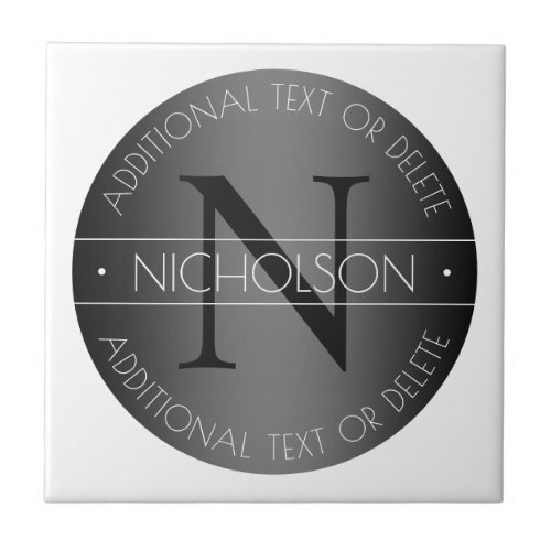 Elegant Modern Monogram Black  White Shading Ceramic Tile