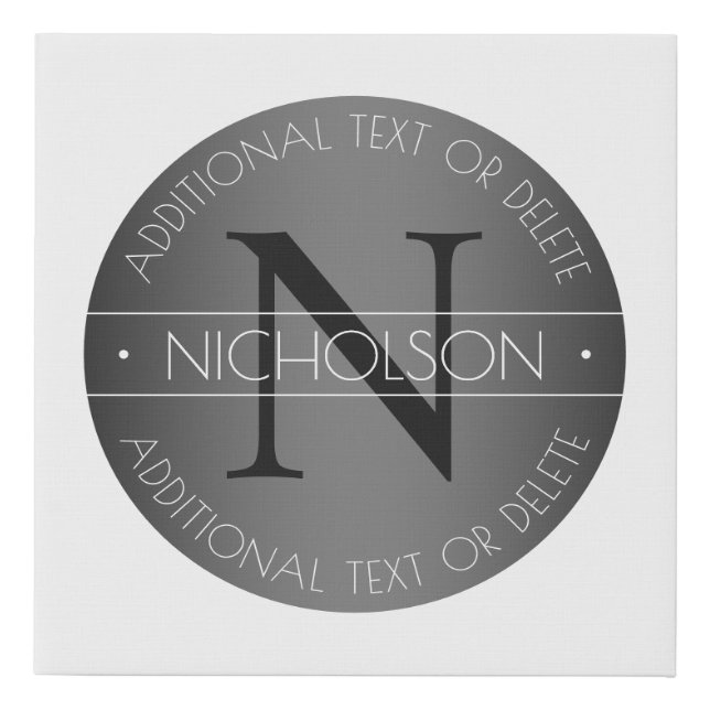 Elegant Modern Monogram Black & White Shading Faux Canvas Print (Front)