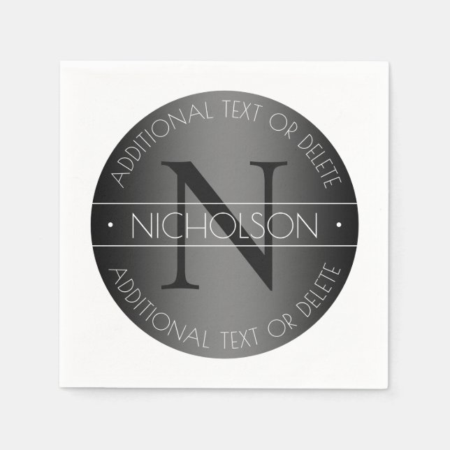 Elegant Modern Monogram Black & White Shading Napkins (Front)