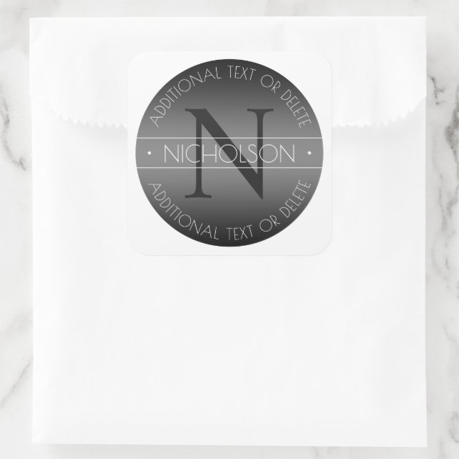 Elegant Modern Monogram Black & White Shading Square Sticker (Bag)