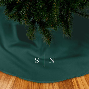 Elegant Modern Monogram Christmas Green Brushed Polyester Tree Skirt