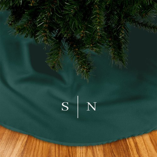 Elegant Modern Monogram  Christmas Green Brushed Polyester Tree Skirt