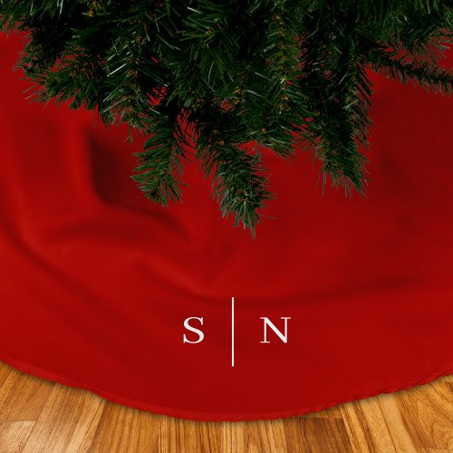 Elegant Modern Monogram  Christmas Red Brushed Polyester Tree Skirt