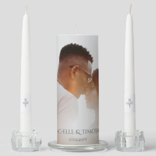 Elegant Modern Monogram Color Photo Wedding  Unity Candle Set
