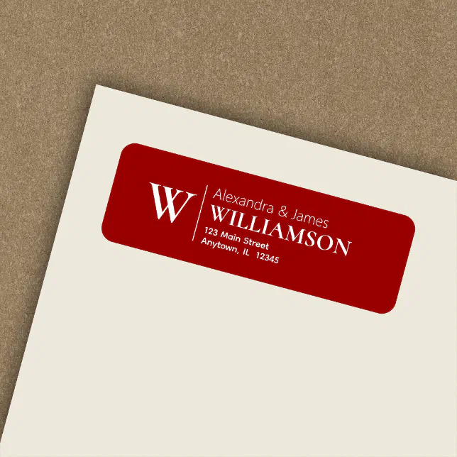 Red Return Sticker Elegant Modern Monogram Crimson Red Return Address Label | Zazzle
