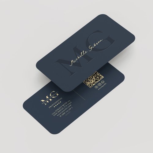 Elegant Modern Monogram Dark Blue Professional Business Card