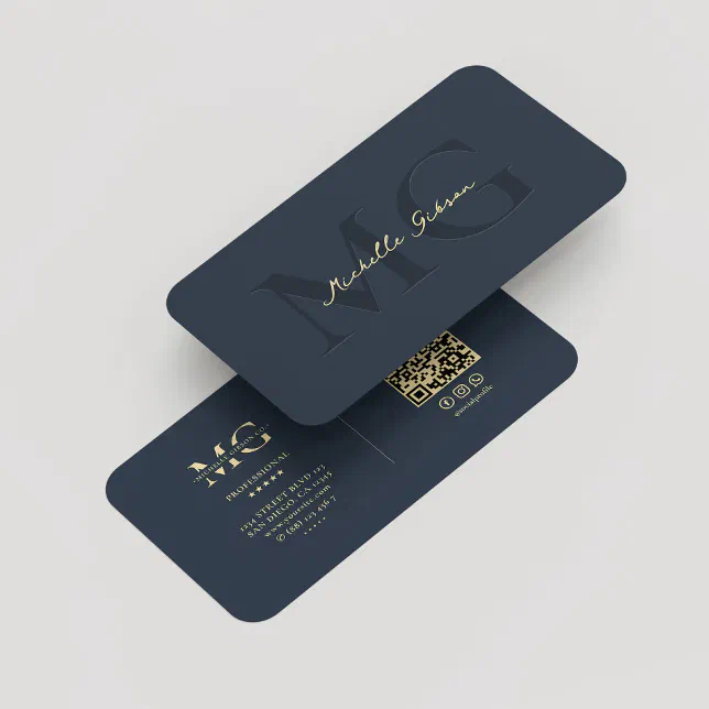 Elegant Modern Monogram Dark Blue Professional Business Card | Zazzle