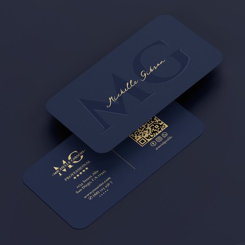 Elegant Modern Monogram Dark Navy Professional  Business Card