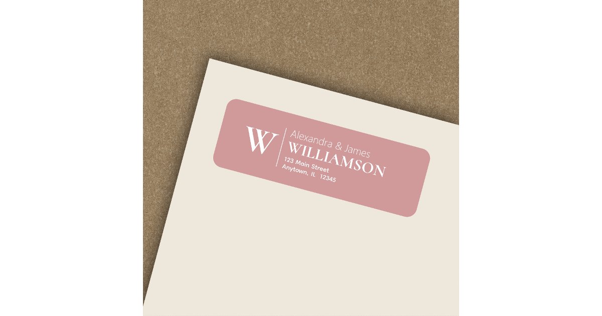 Elegant Modern Monogram Dusty Rose Return Address Label | Zazzle