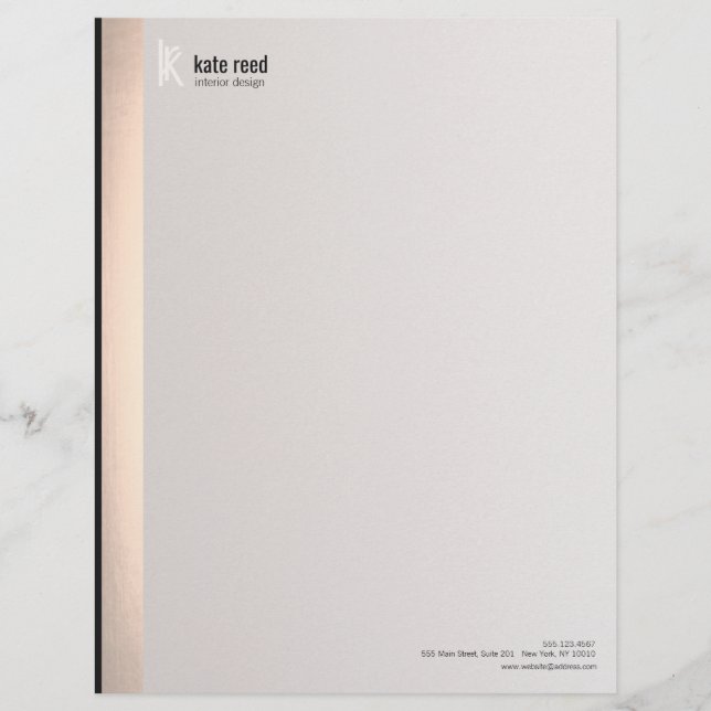 Elegant Modern Monogram FAUX Silver Striped Letterhead (Front)
