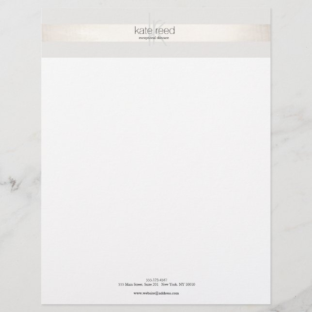 Elegant Modern Monogram FAUX Silver Striped Letterhead (Front)