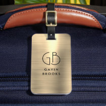Elegant Modern Monogram Gold Brushed Glam Metallic Luggage Tag