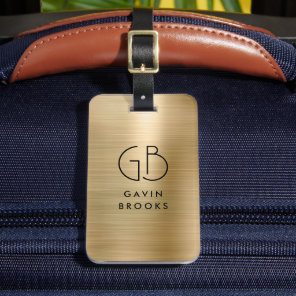 Elegant Modern Monogram Gold Brushed Glam Metallic Luggage Tag