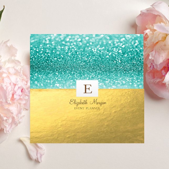 Elegant Modern Monogram Gold Glitter Bokeh Square Business Card (Creator Uploaded)