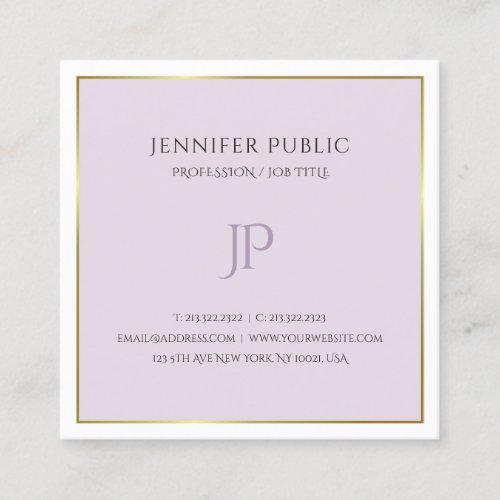 Elegant Modern Monogram Gold Purple Trendy Plain Square Business Card