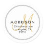 Elegant Modern Monogram Gold Return Address Classic Round Sticker