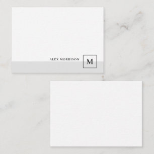Elegant Modern Monogram Gray Border Initial Name Note Card