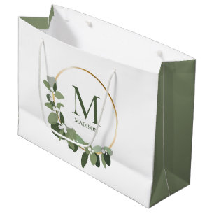 Elegant Modern Monogram Green Wreath Large Gift Bag