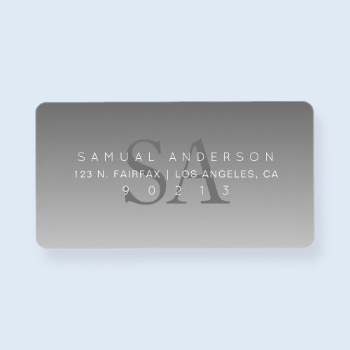 Elegant Modern Monogram Grey Ombre Return Address Label