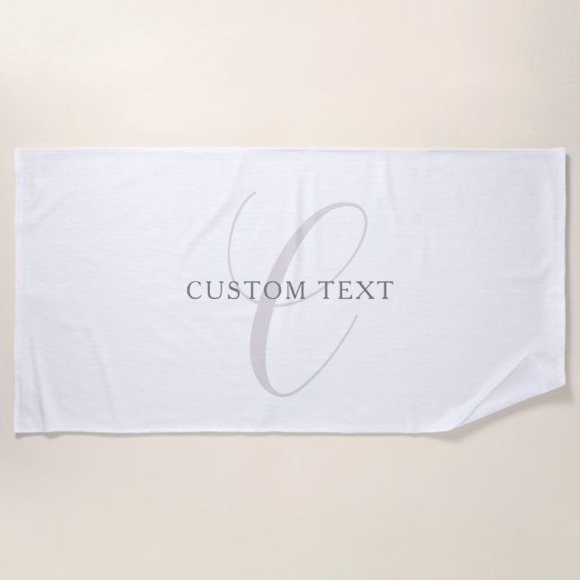 Elegant Modern Monogram | Grey & White (editable) Beach Towel (Front)