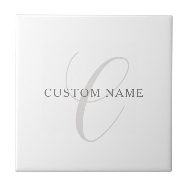 Elegant Modern Monogram | Grey & White (editable) Ceramic Tile (Front)