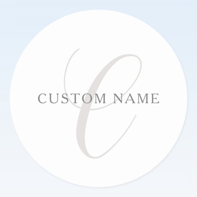 Elegant Modern Monogram | Grey & White (editable) Classic Round Sticker (Creator Uploaded)