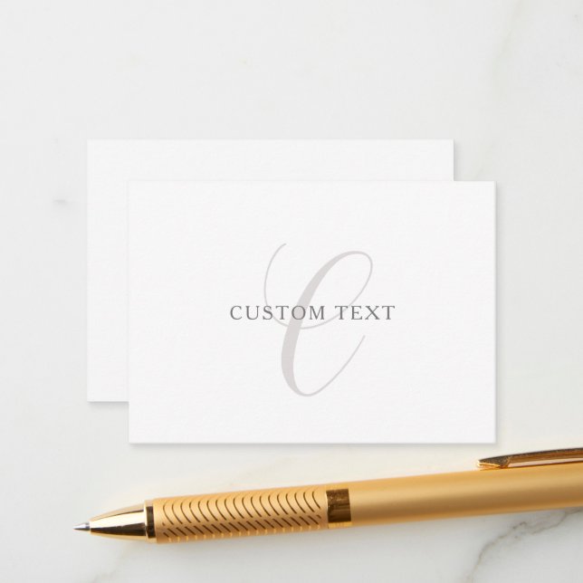 Elegant Modern Monogram | Grey & White (editable) Enclosure Card (Front/Back In Situ)