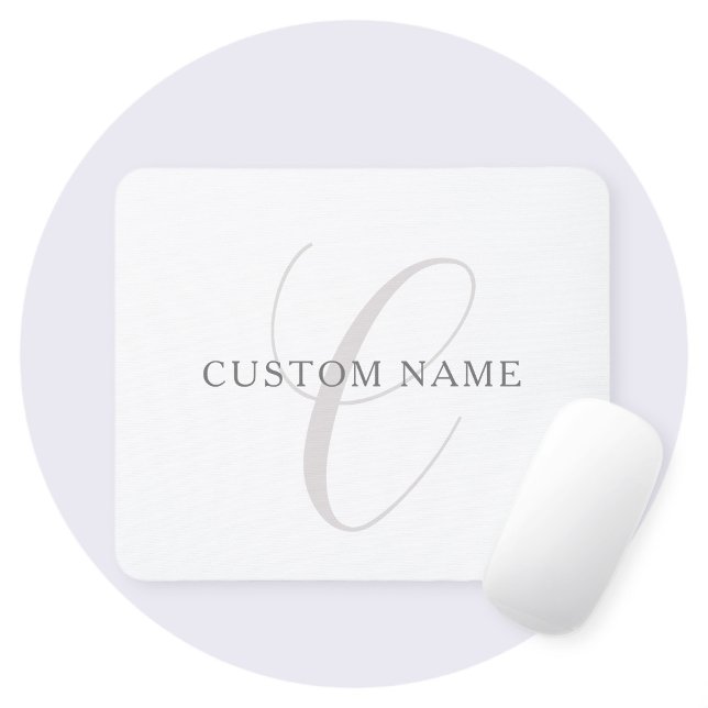 Elegant Modern Monogram | Grey & White (editable) Mouse Pad (Creator Uploaded)