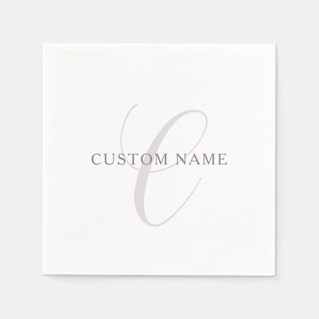Elegant Modern Monogram | Grey & White (editable) Napkins (Front)