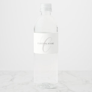 Elegant Modern Monogram Grey & White (editable) Water Bottle Label