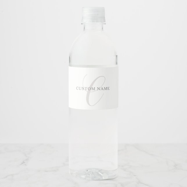 Elegant Modern Monogram | Grey & White (editable) Water Bottle Label (Front)