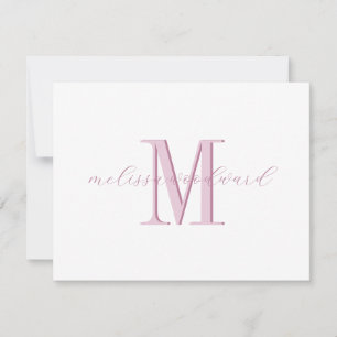 Elegant Modern Monogram Initial Script Name Pink Note Card