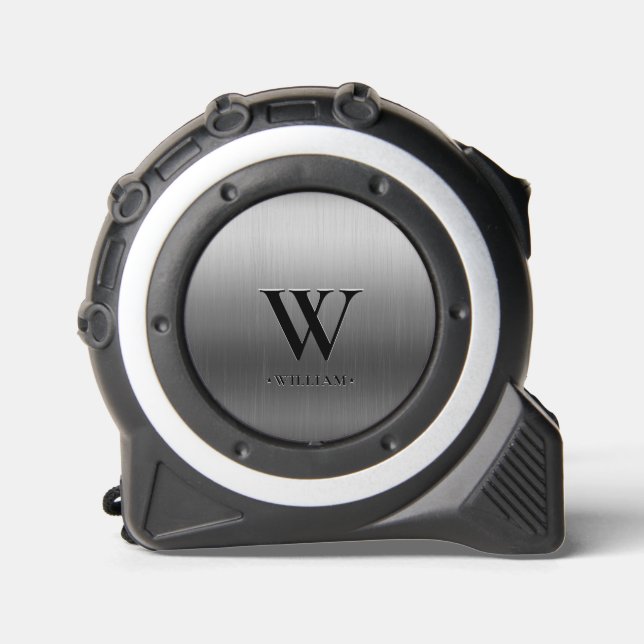 Elegant Modern Monogram Initial Silver Metallic  Tape Measure (Front)