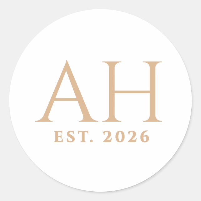 Elegant Modern Monogram Initials Established Date Classic Round Sticker (Front)
