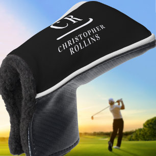 Elegant Modern Monogram Initials Name Black Putter Golf Head Cover