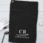 Elegant Modern Monogram Initials Name Black White Golf Towel<br><div class="desc">Introducing our Black and White Minimalist Modern Monogram Golf Towel, the epitome of simplicity and sophistication. Embrace a modern aesthetic with this sleek design, featuring two initials and a first name separated by a simple, decorative slash. The typography stands out in elegant white against a striking black background, making it...</div>