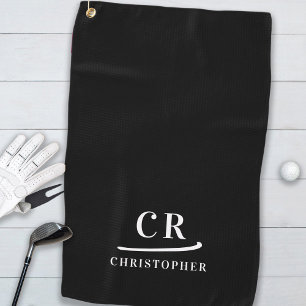 Elegant Modern Monogram Initials Name Black White Golf Towel