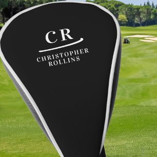 Elegant Modern Monogram Initials Name Custom Black Golf Head Cover