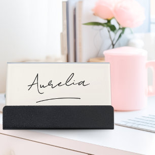 Elegant Modern Monogram Ivory Script Name Desk Business Card Holder
