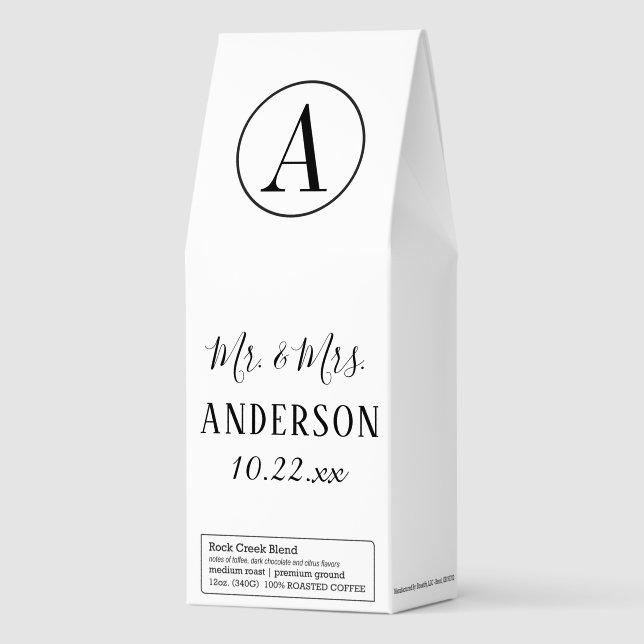 Elegant Modern Monogram Mr and Mrs Wedding Favor Roasted Coffee (Front)